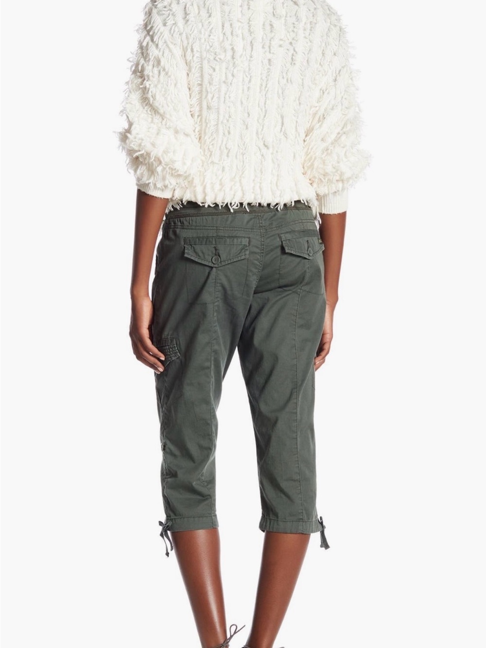 🆕 Supplies by Union Bay Harriet Crop Pants Drawstring Cargo Capris in Olive - Picture 2 of 9